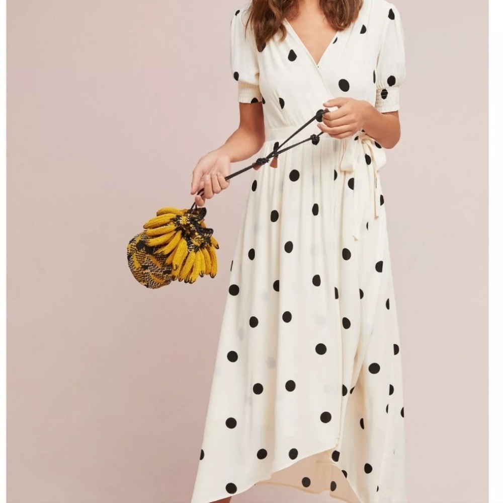 Anthropologie Maeve Breanna Faux Wrap Polka dot dress size 6